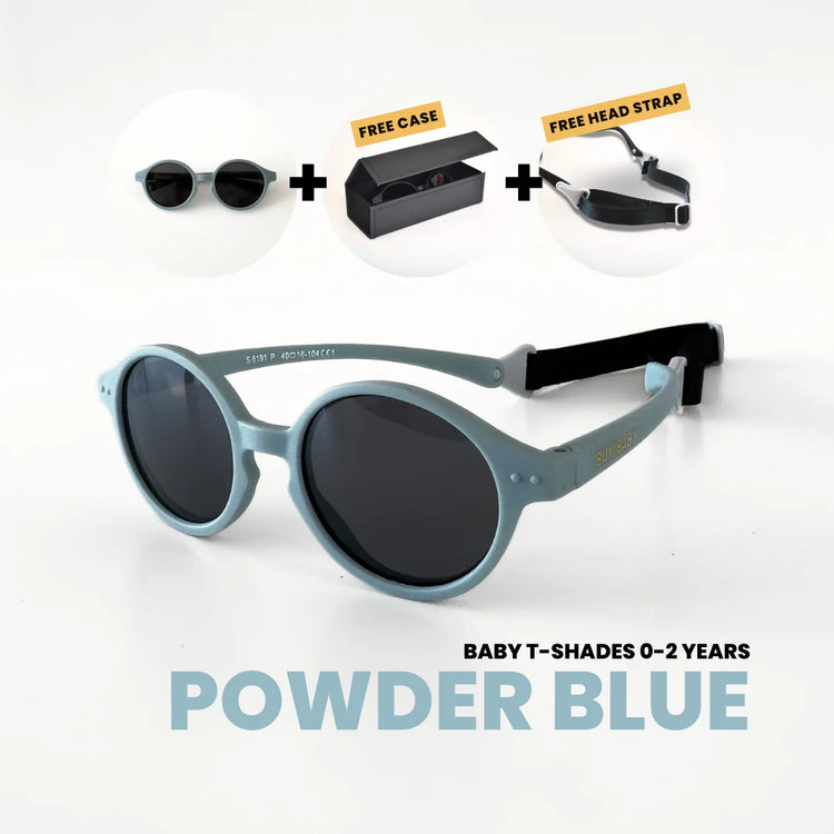 BUKIBABY 0-2 Baby T-Shades with Head Strap Powder Blue