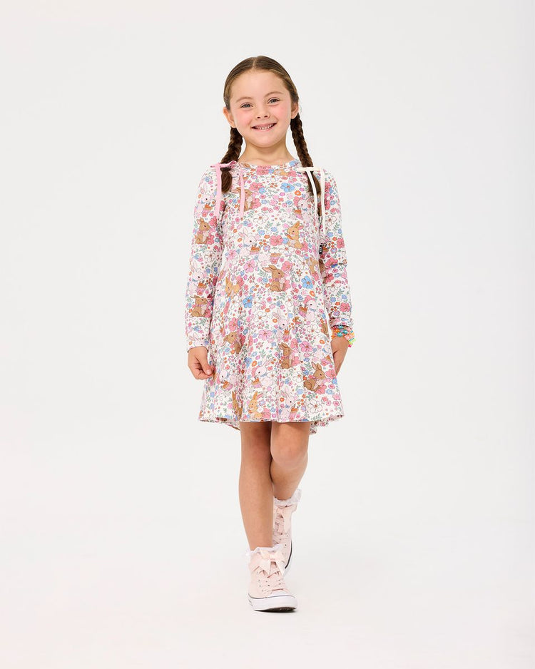Rock Your Baby DITSY BUNNY LONG SLEEVE WAISTED DRESS