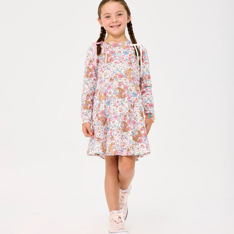 Rock Your Baby DITSY BUNNY LONG SLEEVE WAISTED DRESS