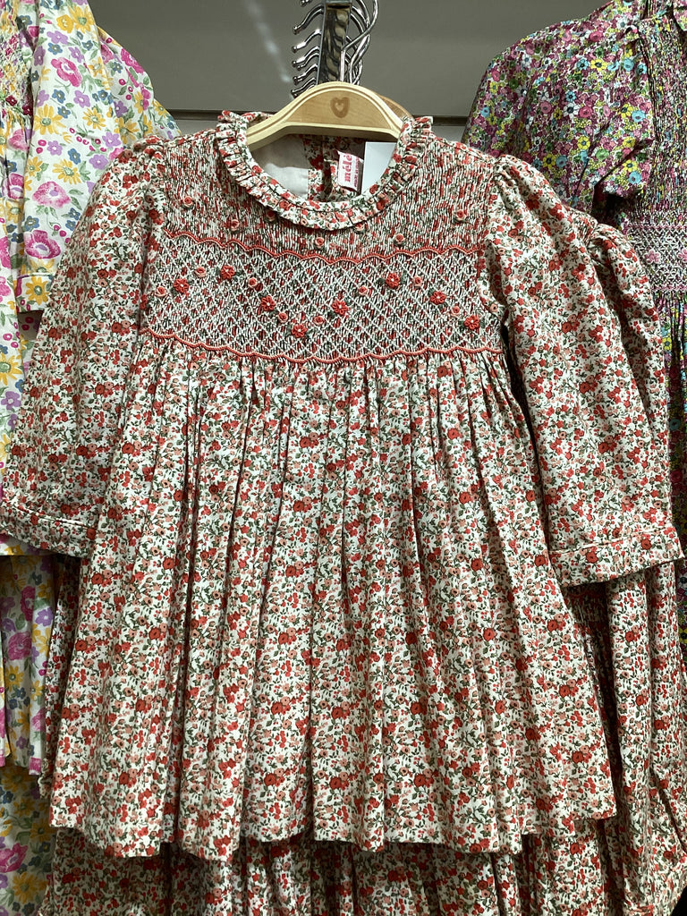 Meleze Hand Smocked Dress Long Sleeves RG Floral 6M-8Y