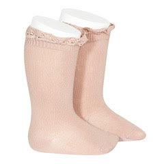 Condor Knee High With Lace Edging 2409/2 -544 Rosa Empolavado