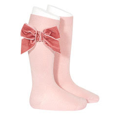 Condor Knee sock with side velet bow 2489/2 -526 Rosa Palo