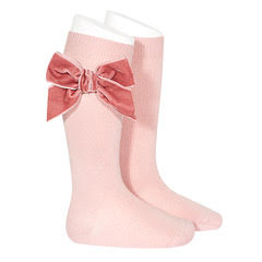 Condor Knee sock with side velet bow 2489/2 -526 Rosa Palo