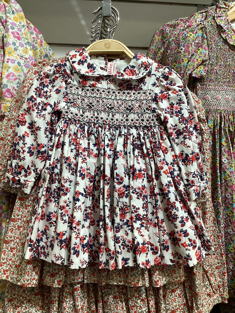 Meleze Hand Smocked Dress Long Sleeves RB Floral 3M-18M