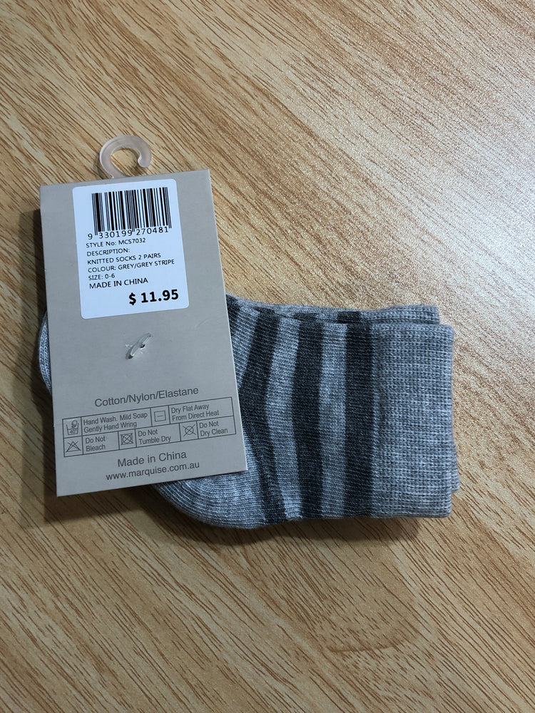 Marquise Dark Grey and Grey Stripe Knitted Socks 2 Pack
