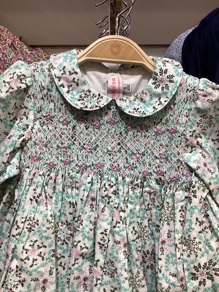 Meleze Hand Smocked Dress Long Sleeves PG03 Floral 6M-8Y
