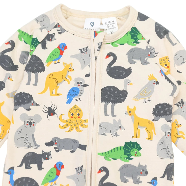 Korango Australian Animal Zip Onesie Beige