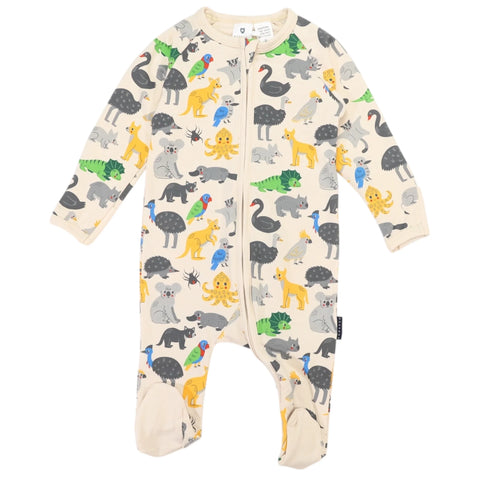 Korango Australian Animal Zip Onesie Beige
