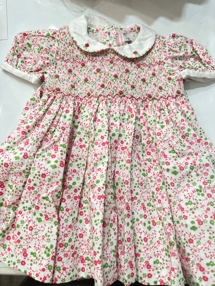 Meleze Hand Smocked Dress Pink/Green 02 Floral 6M-8Y