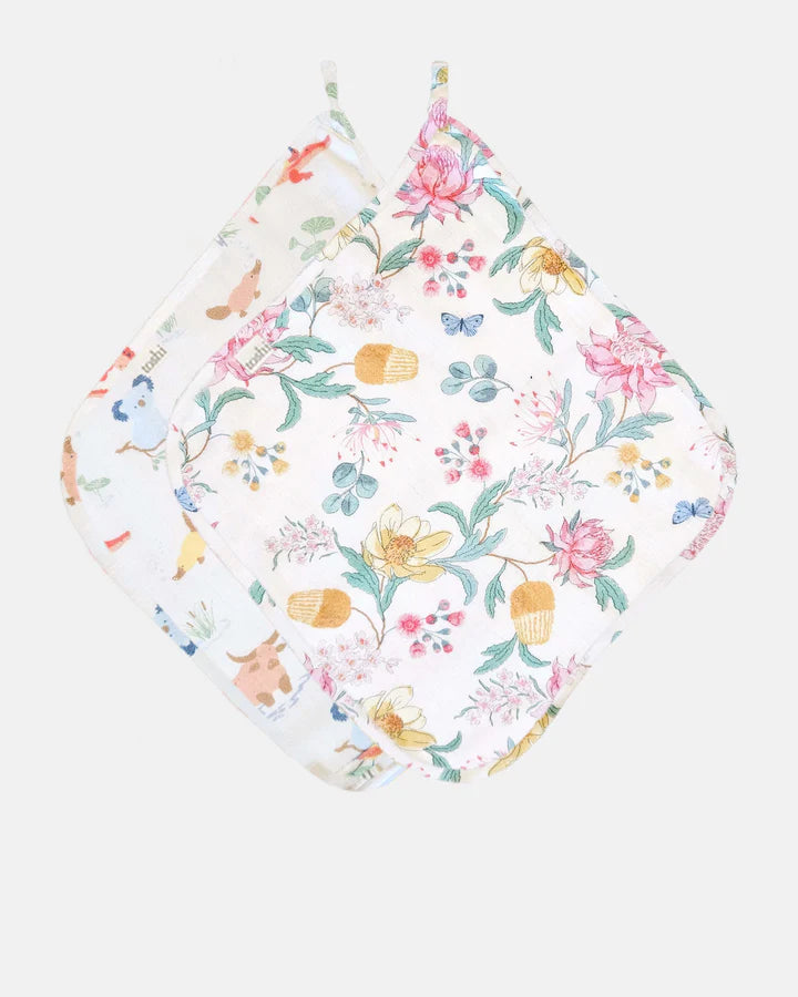 Toshi Baby Washcloth Muslin-2pcs /Waratah Dawn
