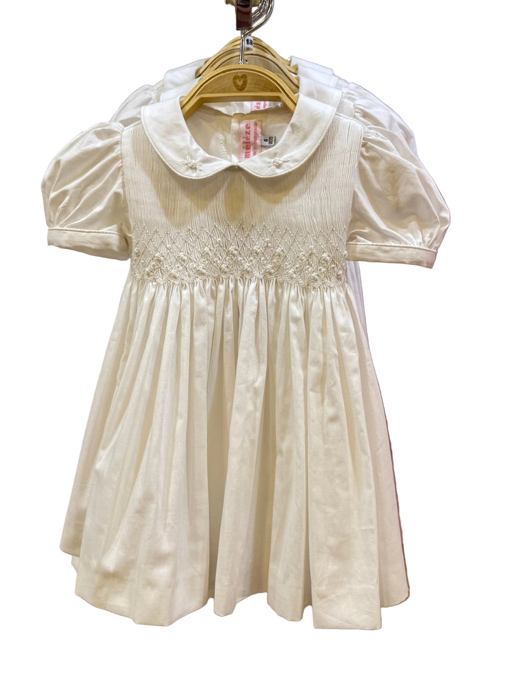 Meleze Hand Smocked Dress White Rosie 1-8Y W2