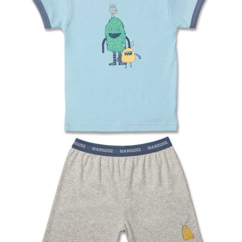Marquise Boys Blue/Grey Crazy Monsters Pyjamas Cotton Short Sleeve
