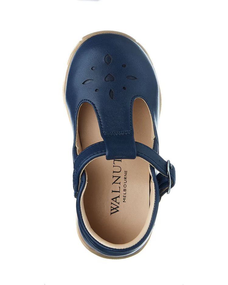 WALNUT RIO LEATHER TBAR SHOE - NAVY