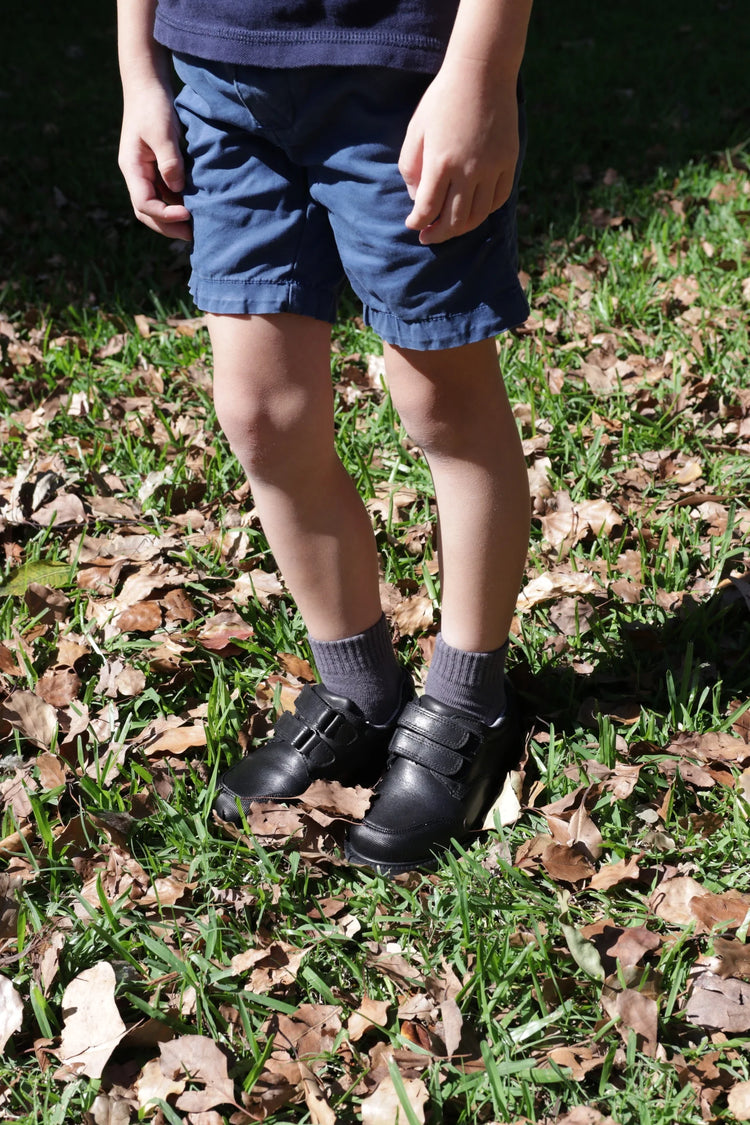 SPINGO Boys Black Leather School Shoes - Velcro Strap