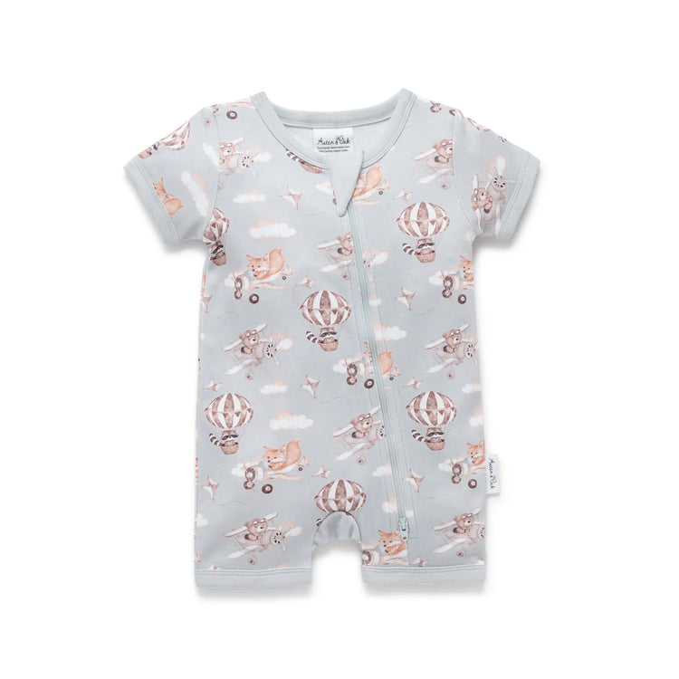 Aster&Oak FLYING FRIENDS SS ZIP ROMPER