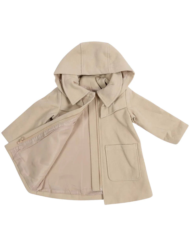 KORANGO Vamos Vintage Girls Zip Lined Overcoat with Hood - Beige