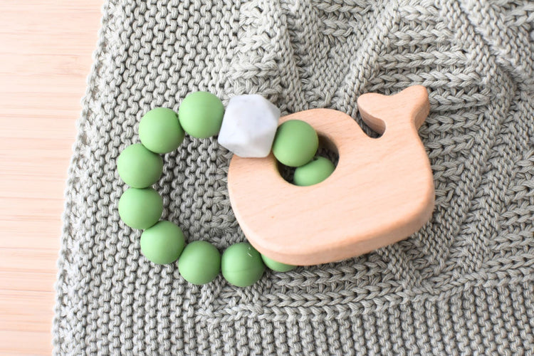 Koala Dream WOODEN SILICONE WHALE TEETHER-GREEN
