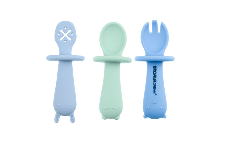 SILICONE ANIMAL SENSORY SPOONS-BLUE GREEN