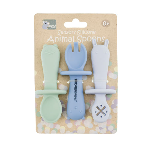 SILICONE ANIMAL SENSORY SPOONS-BLUE GREEN