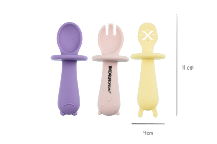 SILICONE ANIMAL SENSORY SPOONS-PINK YELLOW