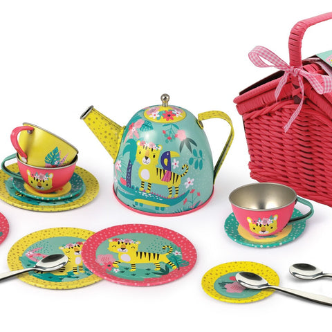 JUNGLE FRIENDS - TIGER TIN TEA SET IN PICNIC BASKET 18PCS