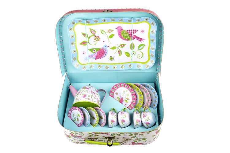 BIRD TIN TEA SET IN SUITCASE