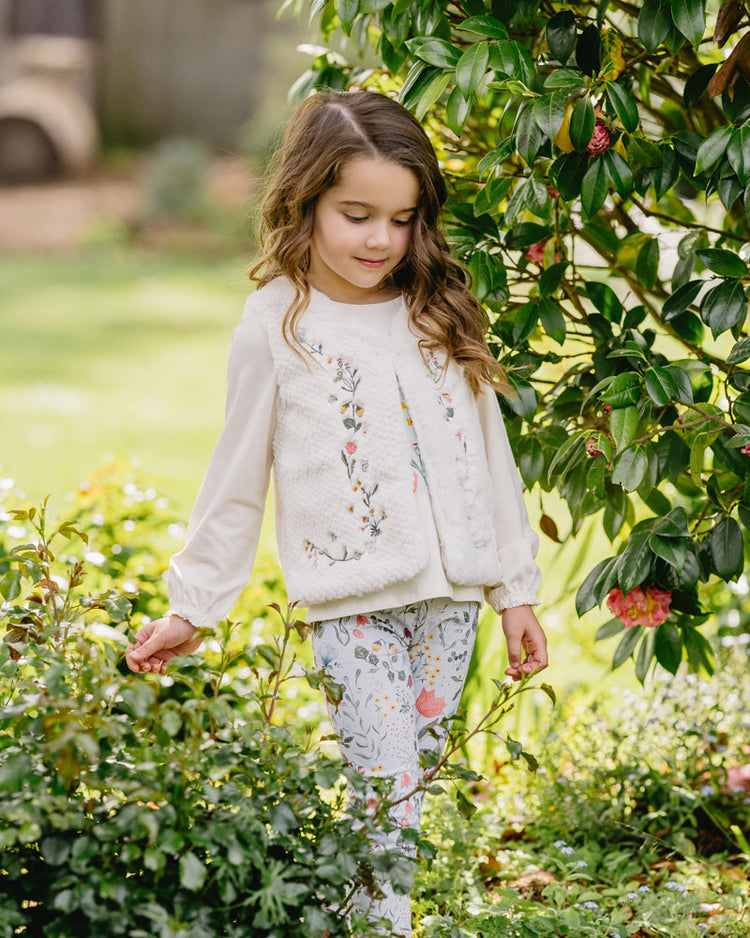 BEBE BOTANICA EMBROIDERED FAUX FUR VEST 3-7 YRS