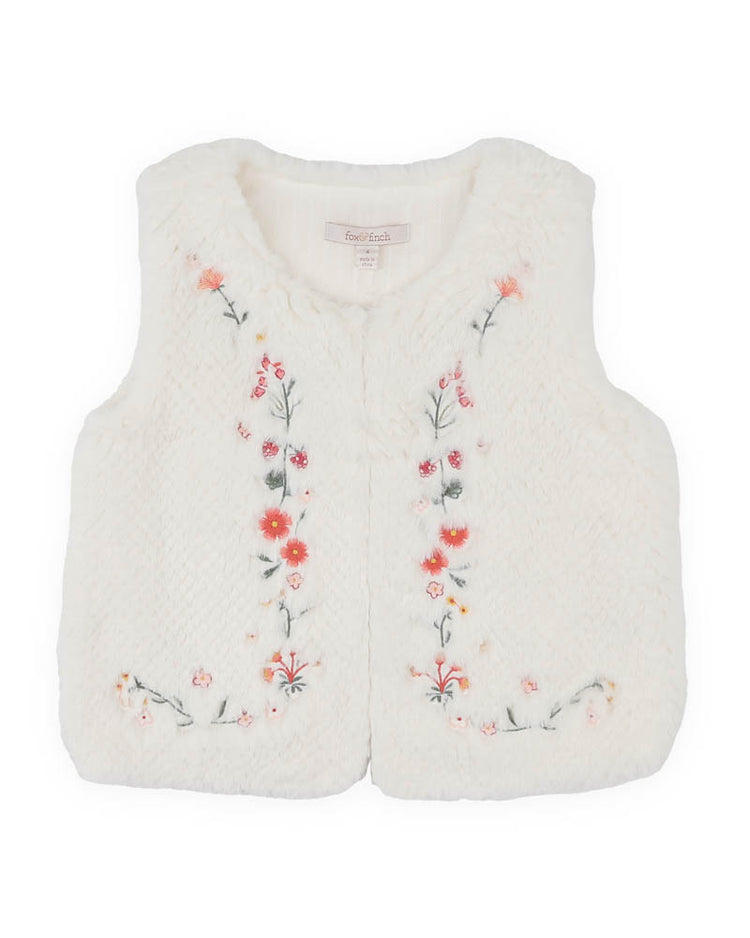 Fox & Finch ORCHARD BLOOM EMB. FAUX FUR VEST 3-7 YRS