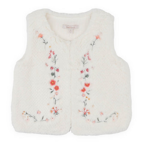 Fox & Finch ORCHARD BLOOM EMB. FAUX FUR VEST 3-7 YRS