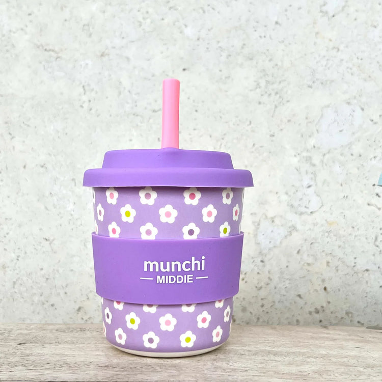 Munchi Middie 8oz Flower Babychino Cup - Straws Included