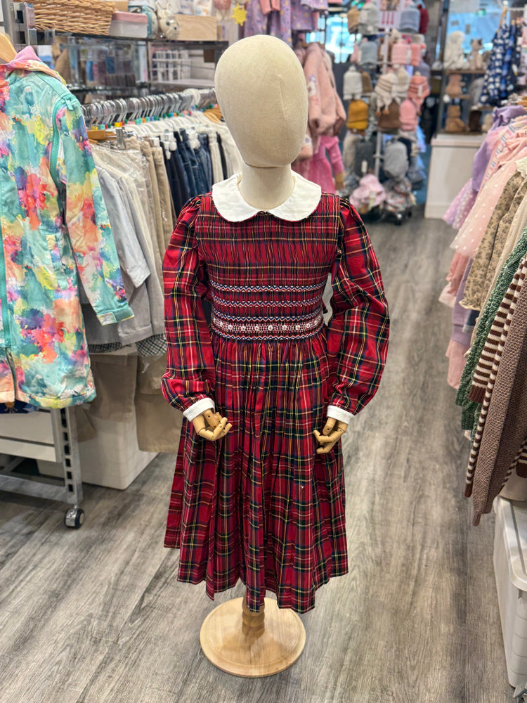 Meleze Hand Smocked Dress Long Sleeves Red Checked 6M-8Y