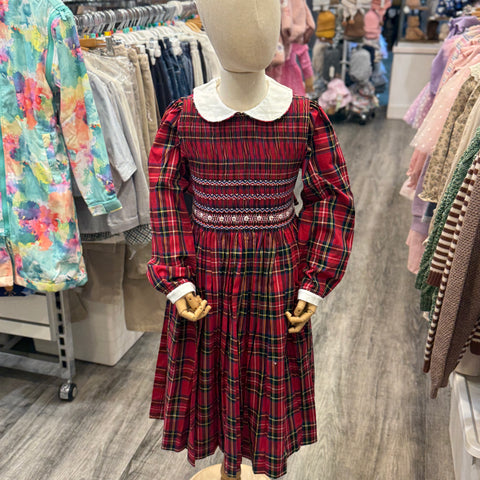 Meleze Hand Smocked Dress Long Sleeves Red Checked 6M-8Y