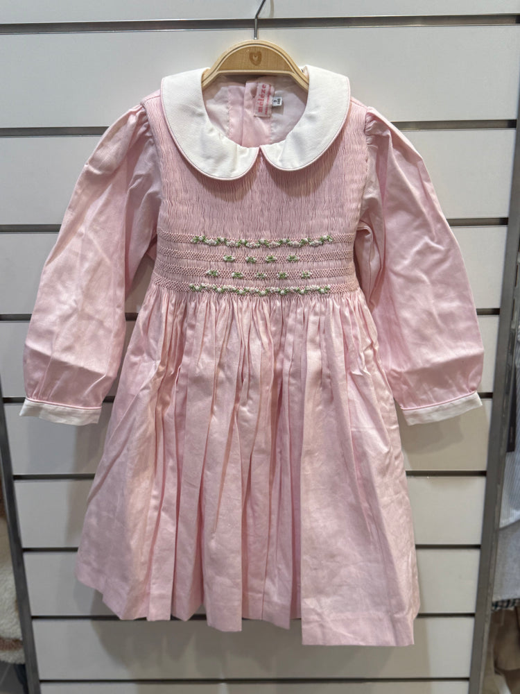 Meleze Hand Smocked Dress Long Sleeves Pink 6M-8Y