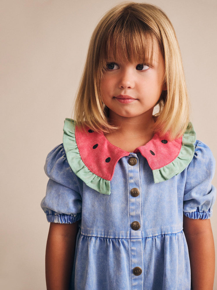 Huxbaby Hux I Carried a Watermelon Denim Dress With Free Watermelon TOY Special Combo Set