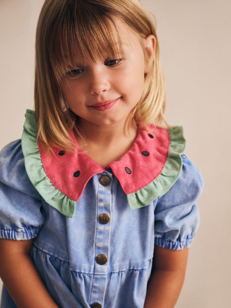 Huxbaby Hux I Carried a Watermelon Denim Dress With Free Watermelon TOY Special Combo Set