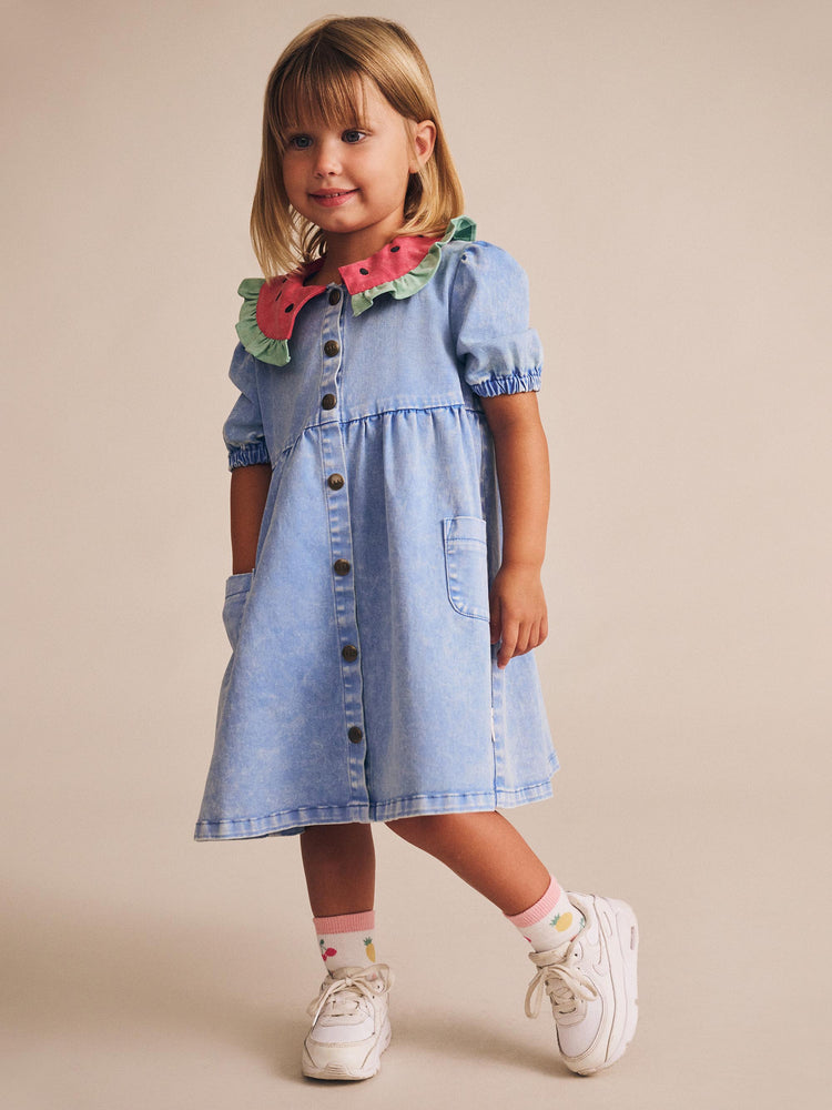 Huxbaby Hux I Carried a Watermelon Denim Dress With Free Watermelon TOY Special Combo Set