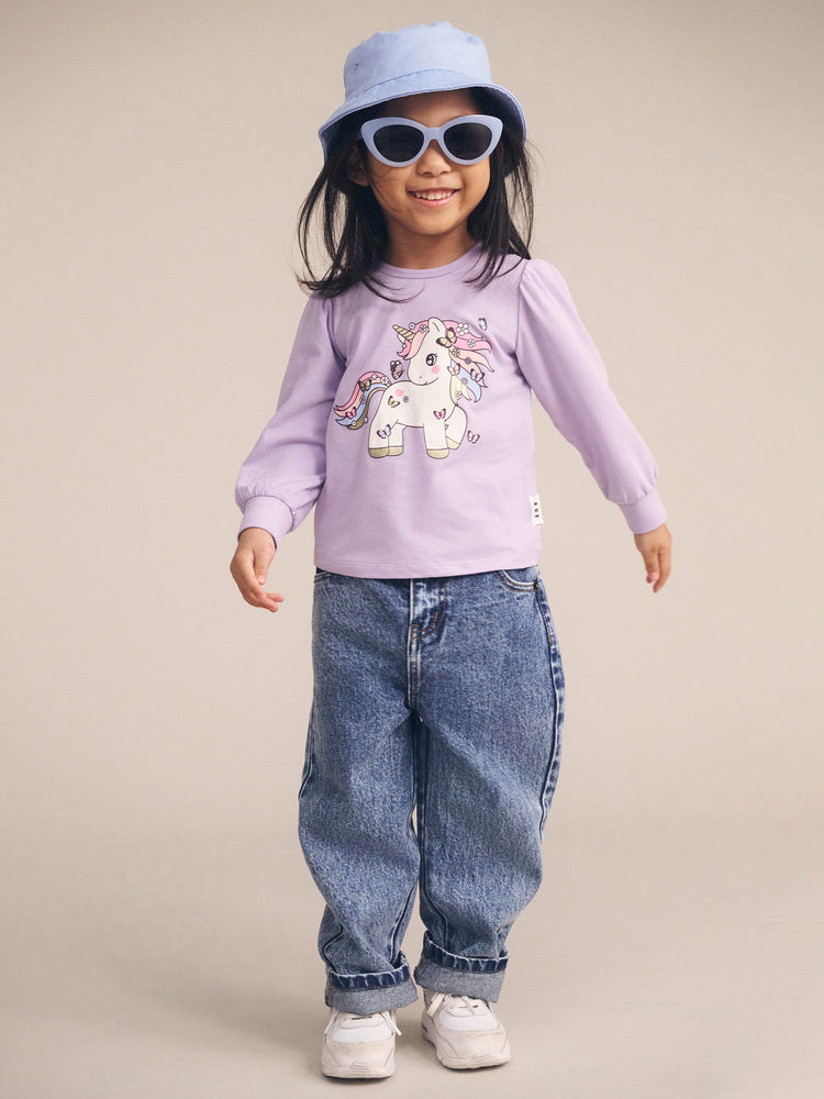 Huxbaby BUTTERFLY UNICORN PUFF SLEEVE TOP