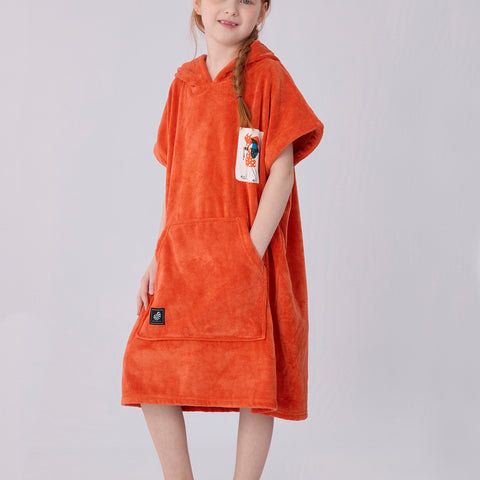 Seasnail Swim Hooded Towel For Kids- Vermilion