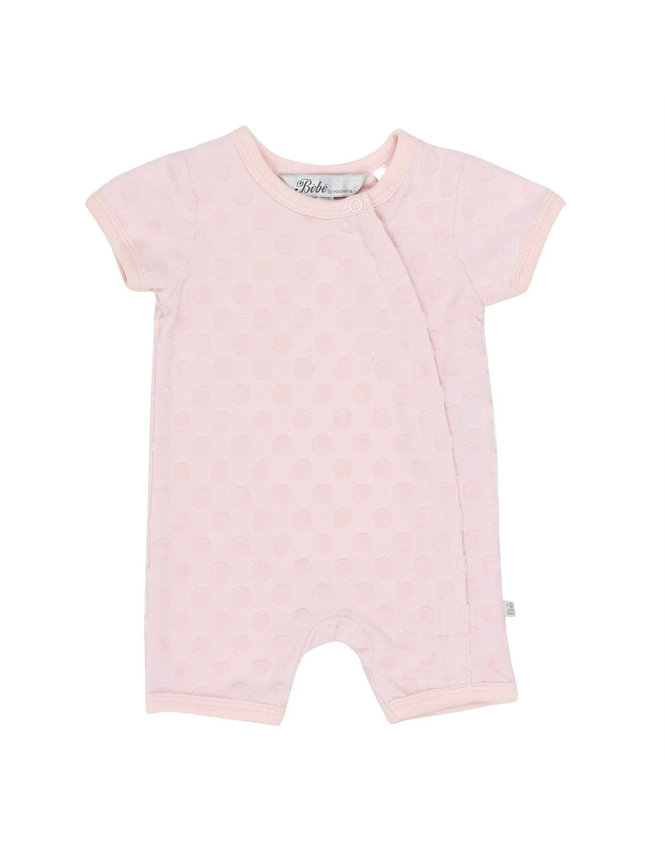 BEBE PINK SPOT LAYETTE SHORT SLEEVE ROMPER