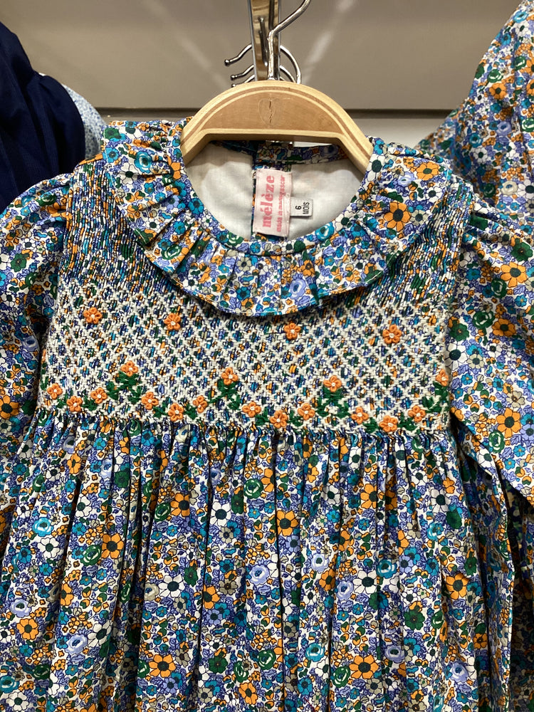 Meleze Hand Smocked Dress Long Sleeves UBF Floral 6M-8Y