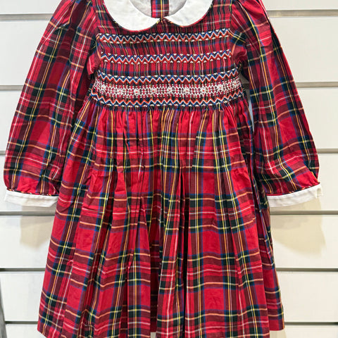 Meleze Hand Smocked Dress Long Sleeves Red Checked 6M-8Y
