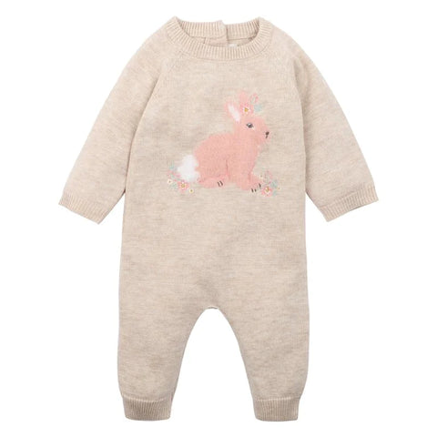 BEBE OLIVE BUNNY KNITTED ROMPER