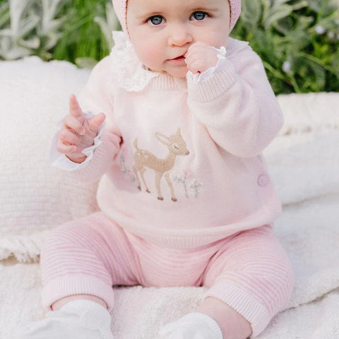 Bebe Size 3-6M Molly Dear Jumper and Molly Stripe Knitted Leggings Set With Free Fox Rattle Special Combo