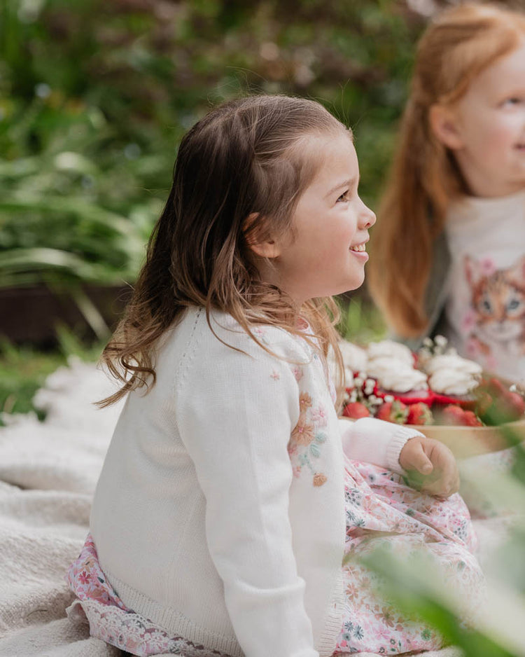 BEBE FERN HAND EMB. ORGANIC CARDIGAN 3-7 YRS