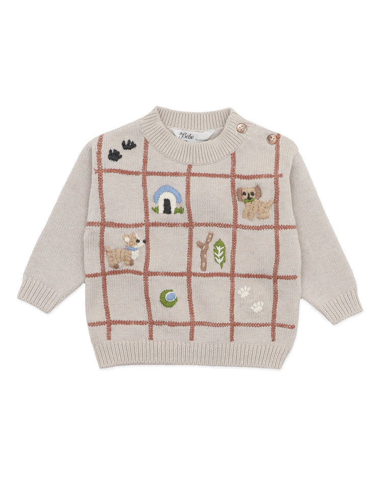 BEBE OTTO PUPPY GRID ORGANIC KNITTED JUMPER