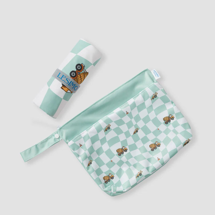 Lesimo Sand Free Kids Hooded Towel - Busy Trucks with free wet bag