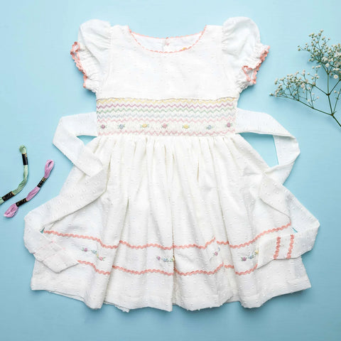 Soleilclo Ivory Swiss Dot Smocked Girls Dress