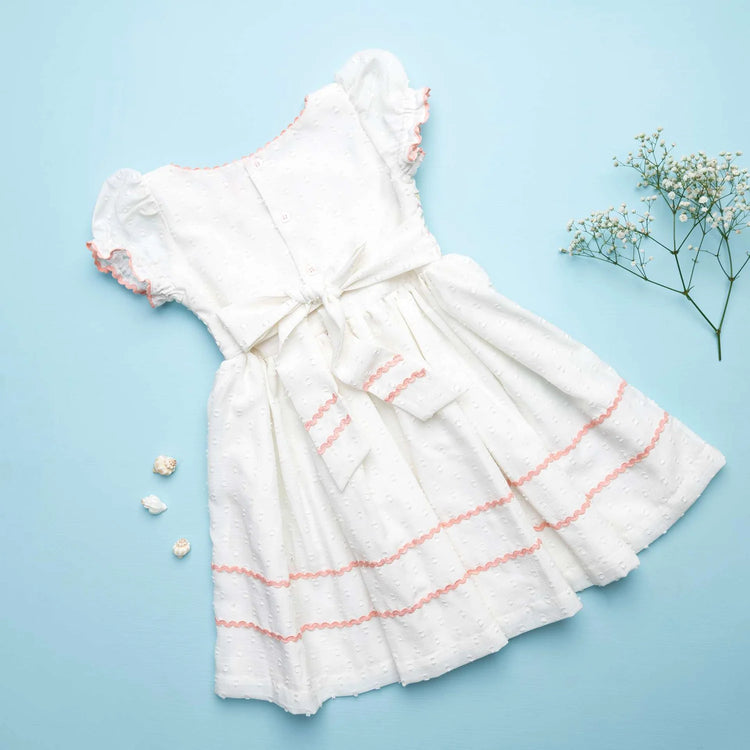 Soleilclo Ivory Swiss Dot Smocked Girls Dress