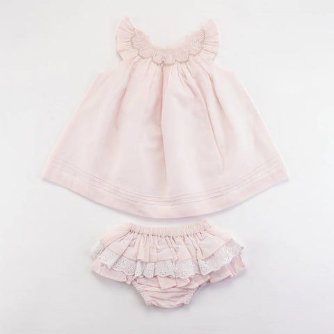 Soleilclo Pink Smocked Dress With Bloomer Baby Set