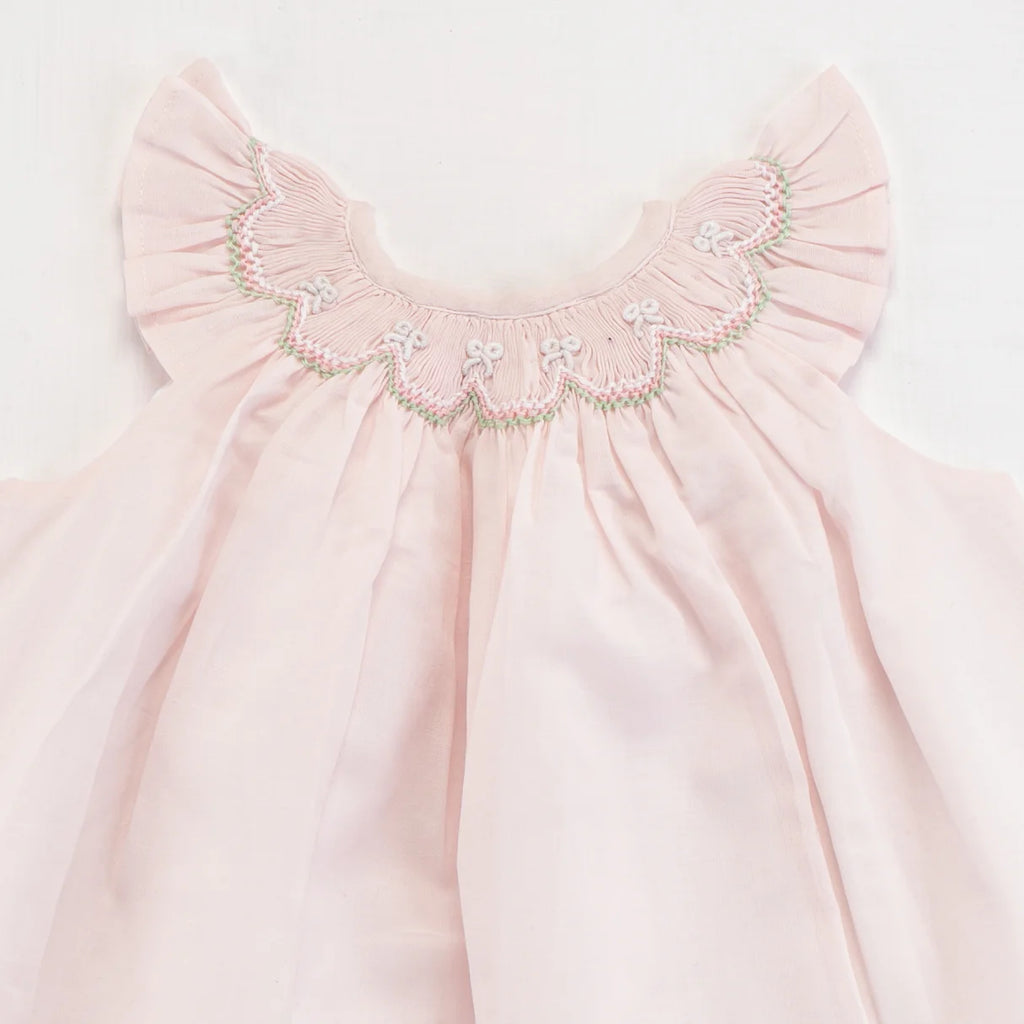Soleilclo Pink Smocked Dress With Bloomer Baby Set